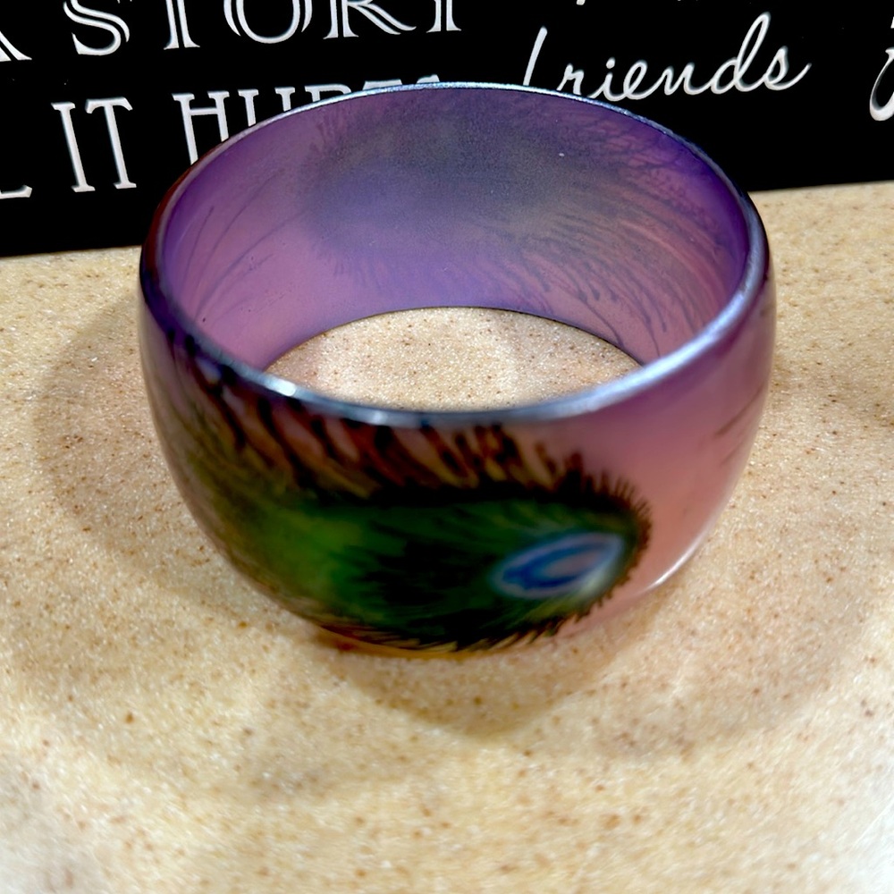 Beautiful Peacock Themed Bangle Possibly Lucite